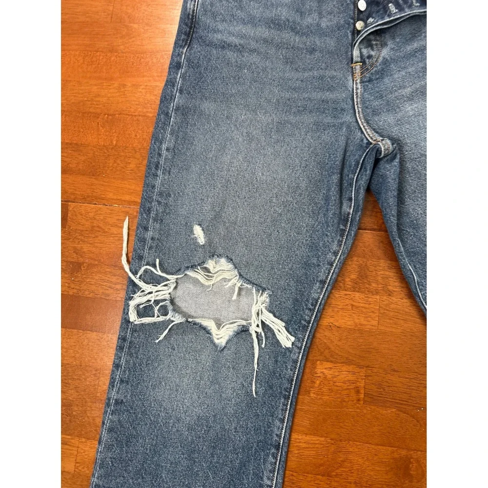 Levi's Ribcage Straight Ankle Jeans Womens 31 Blue Distressed High Rise Denim